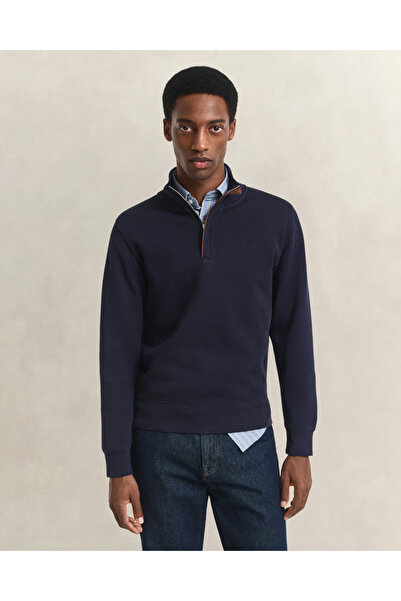 Gant Erkek Lacivert Regular Fit Yarım Fermuarlı Sweatshirt