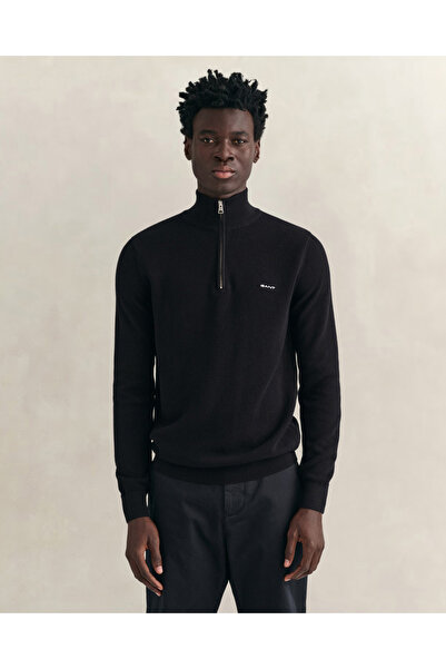 Gant Men's Black Regular Fit Half Zipper Sweater