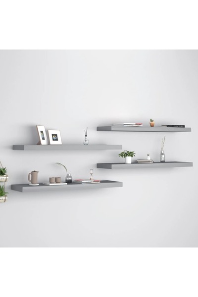 Concept Rafturi de perete suspendate, 4 buc., gri, 90x23,5x3,8 cm, MDF