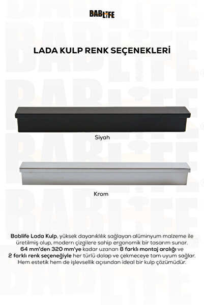 bablife Lada 160mm Alüminyum Mat Siyah Lüks Çekmece Dolap Vestiyer Mobilya Kulpları