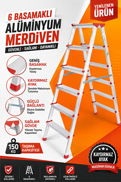 Genel Markalar Cömert Alüminyum Çift Çıkışlı Merdiven 6 Basamak Merdiven