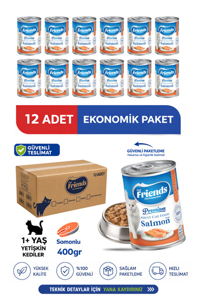 Friends Premium Somonlu Yetişkin Kedi Konservesi 400 gr x 12 Adet Ekonomik Pa...