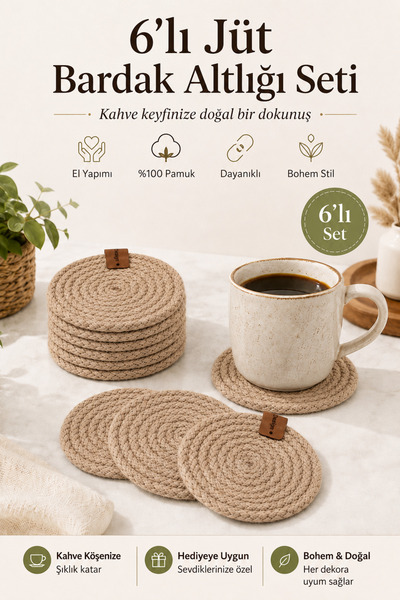 Fabrix Home Set of 6 Handmade Cotton Coasters Chickpea Bohemian Coffee Corner...