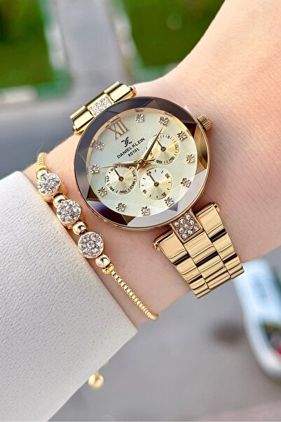 Daniel Klein 32 mm Women's Wristwatch with Yellow Dial and Gold Color Strap, ...