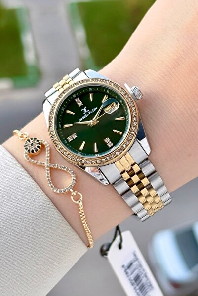 Daniel Klein Kadranı Yeşil Kordonu Gold Gümüş Renk 32,5 Mm Hediye Paketli Kad...
