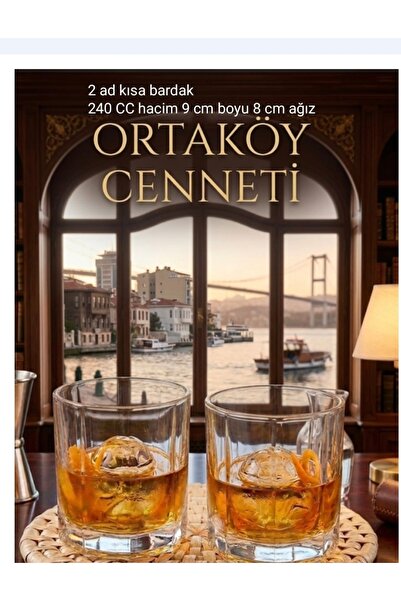 ORTAKÖYCENNETİ 2 Short Glasses 240 Cc Volume 9 cm Length 8 cm Mouth Stylish G...