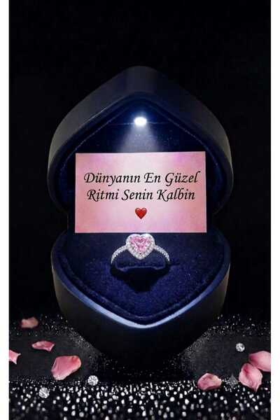 HKN AVM ACCESSORİES Işıklı Kalpli Kutuda Ciddi İlişki Yüzüğü Işıltılı Gümüş R...