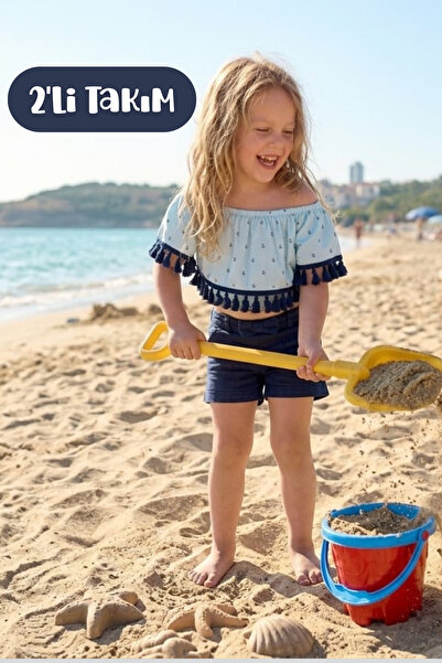 Hilal Akıncı Kids Girl's Tassel Detailed Off-Shoulder Blouse and Shorts 2-Pie...