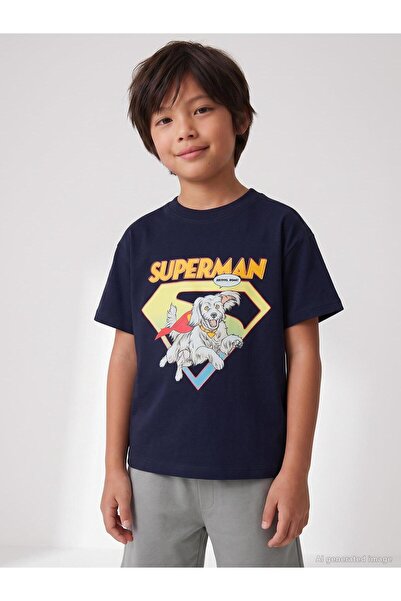 Superman Tricou Superman Crypto cu imprimeu pentru copii 6-9 ani - Bleumarin