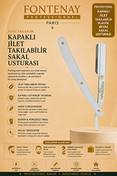 Fontenay Paris Razor pentru barbă Fontenay, cu capac, montabil, din plastic, alb