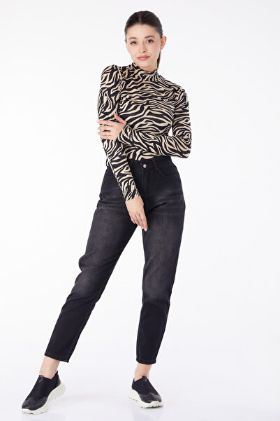 TOFİSA Jeansy z wysokim stanem Mom Jeans Czarne - 25178