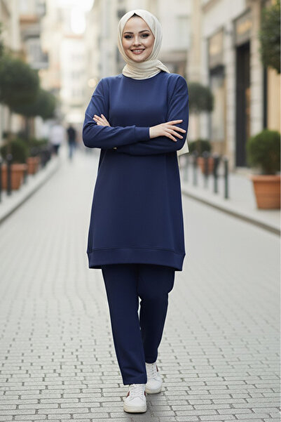 TOFİSA Tunic Pants Modal Two-Piece Set - 28004-Dark Blue
