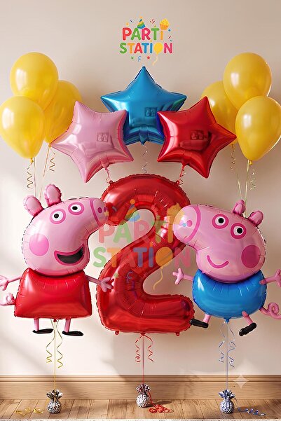 Parti Station Peppa Pig Konsept 2 Yaş Yıldız Balon Set Pembe Domuz Peppa Pig ...