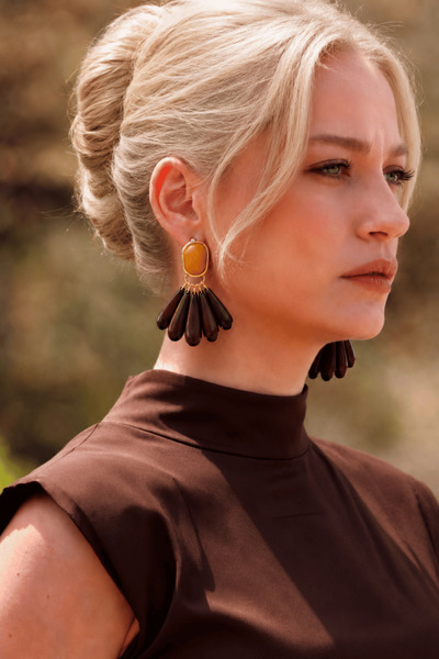 King Bee Serena Seri̇ Bohemian Style Caramel Color Stone Dangle Earrings - H ...