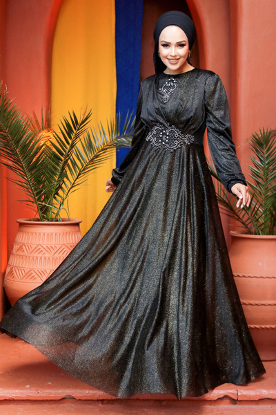 Neva Style Silvery Gold Hijab Evening Dress 50151Gold