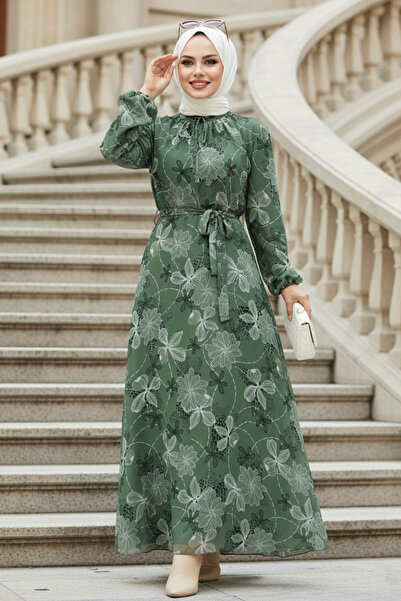 Neva Style Φόρεμα με λουλουδάτο σχέδιο Çağla Green Hijab 279079CY