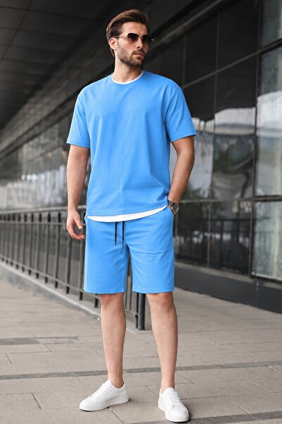Madmext Blue Oversize Men's Shorts Set 5668