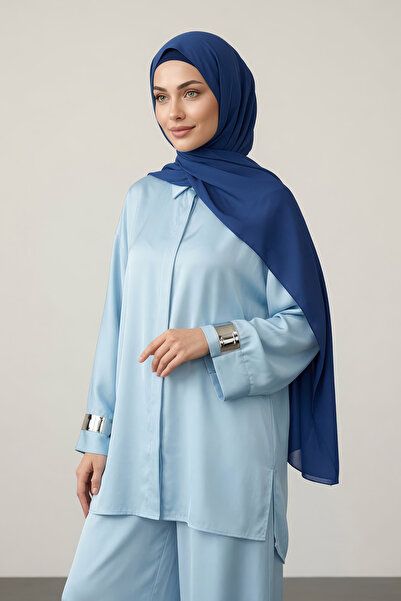 Aisha's Design Crepe Shawl & Combed Cotton Bonnet Two-Piece Set, Ps-50, Indigo