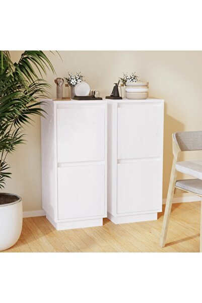 Concept Servante, 2 buc., alb, 31,5x34x75 cm, lemn masiv de pin