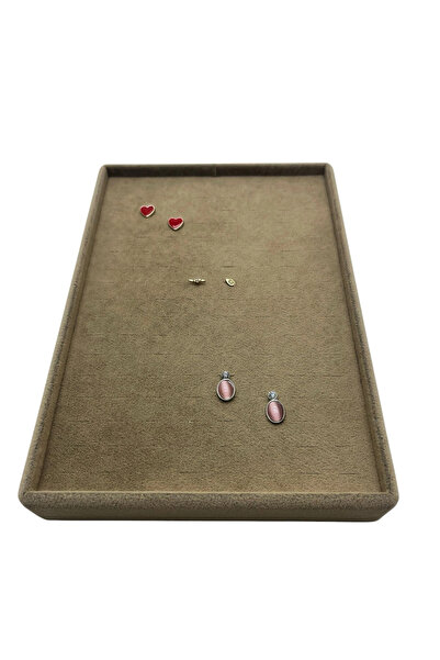 MeGass Dekor Süet Kumaş Kahve Renk 22/14 Cm Batırmalı Piercing -küpe Tablası