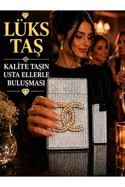 Lüks Taş Taşlı Sigara Kutusu ve çakmak (UZUN SLİM)