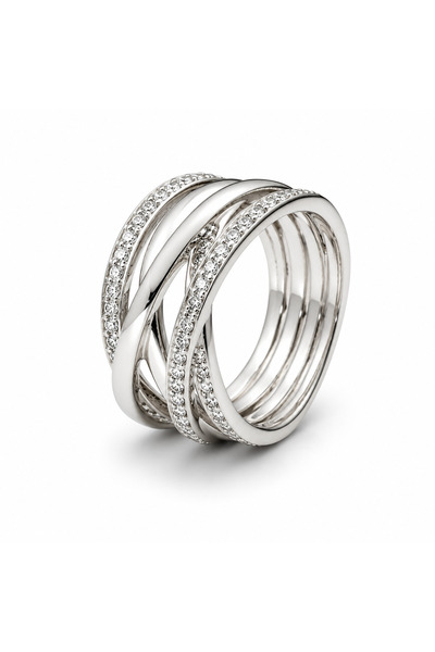 POSEİDONS JEWELLERY 925 Ayar Gümüş Sarmaş Dolaş Zirkon Taşlı Çoklu Bant Yüzük