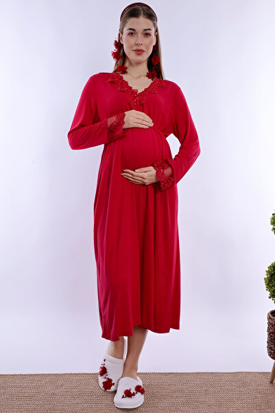 ByLohusa Comfortable Cut Maternity Nightgown with Cotton Breastfeeding Featur...
