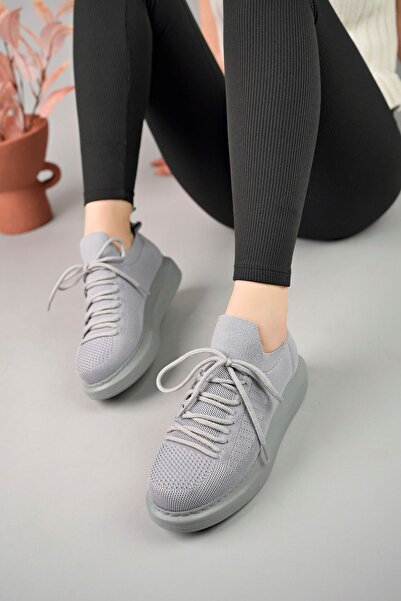 pabucmarketi Lace Detailed Knitwear Fabric Men's Sports Shoes Anthracite