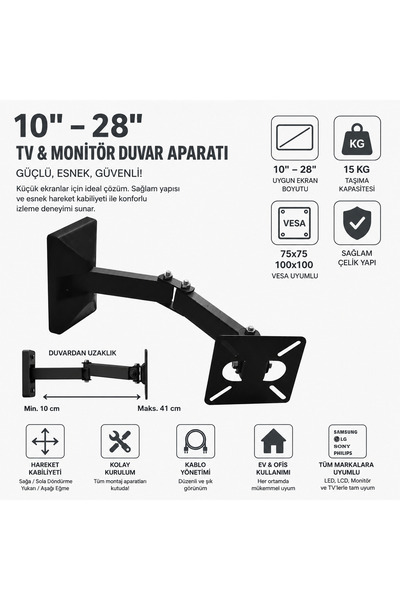 Genel Markalar 10-27 İNÇ HAREKETLİ LCD-LED TV DUVAR ASKI APARATI (VESA:50X50 ...