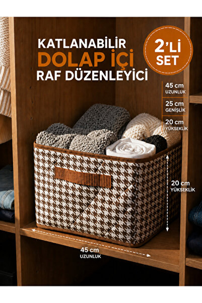 Handyol 2 Pieces of Bitter Brown Houndstooth Patterned Steel Cabinet Shelf Or...