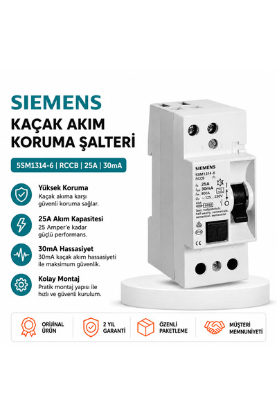 SIMENS Monofaze 25A 30Ma Kaçak Akım Koruma Rölesi