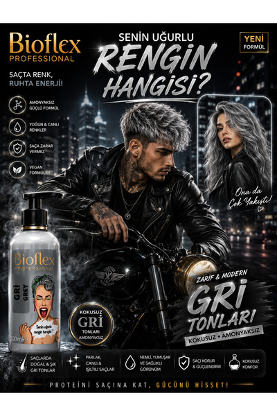 Bioflex Natural Hair Color Geçici-renkli Amonyaksız Gri Renkli Saç Boyası 250...