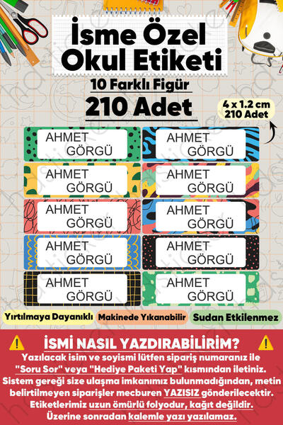 hdsticker İsme Özel Okul Etiketi Kalem Defter Etiketi Özel İsim Yazılabilen S...