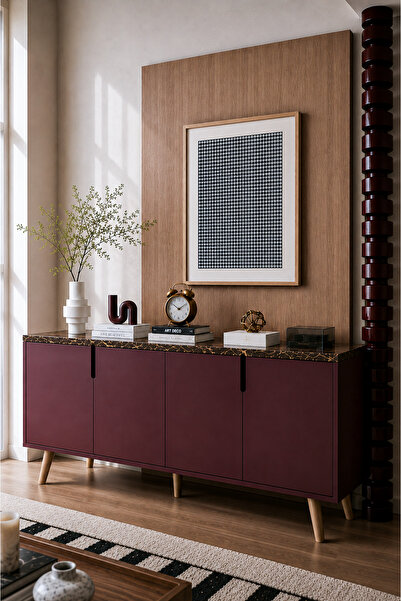 VM VERTEX MOBİLYA Latina Modern Konsol 180cm Mermer-Bordo