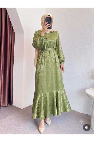 afran collection SATEN ELBİSE BELDEN KUŞAKLI ALTTAN VOLANLI