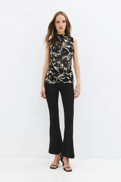 No Matter What Sequin Patterned Sleeveless Draped Blouse