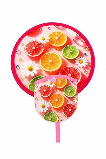Modex Limon Portakal Desenli Katlanabilir Çantalı Yuvarlak Yelpaze (21*21)