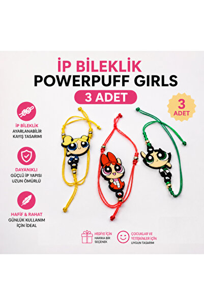 Luxmon PowerPuff Girls Arkadaşlık Slikon İp Bileklik 3 Adet