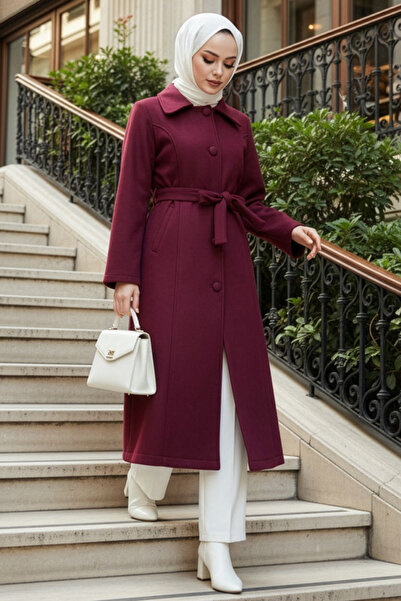 N.S NEVA STYLE Șapcă cu nasturi, roșu claret, Tesettür Kaşe 62361BR