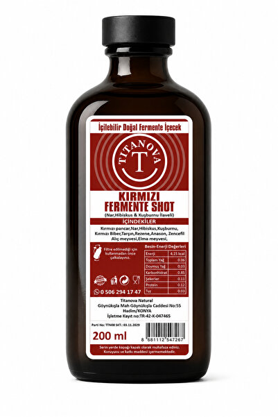 TİTANOVA KIRMIZI FERMENTE SHOT 200 ML (Nar, Hibiskus & kuşburnu ilaveli)