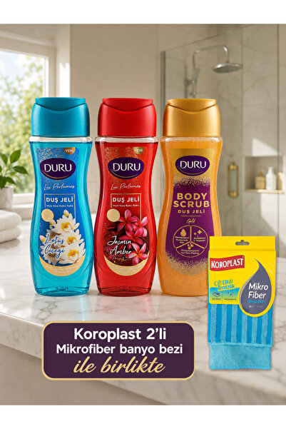 Duru 3 ' lü SET Body Scrub Duş Jeli / Pink Delight 650 ml + Gold 650 ml + Lot...
