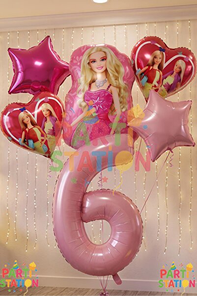 Parti Station Barbie Folyo Balon Set Barbie Kalp Pembe 6 Yaş Balon Set Barbie...