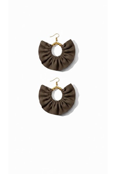 maia Women's Hoop Dangle Earrings – Brown Fabric Design