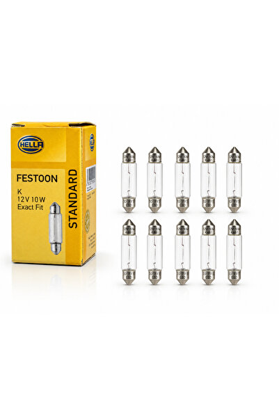 Hella 41mm Sofit Ampul 12V 10W Tavan Plaka Bagaj Aydınlatma 10'lu Paket