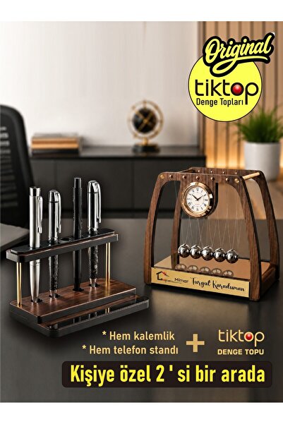 Genel Markalar DOĞAL AHŞAP - EL YAPIMI - KİŞİYE ÖZEL İSİMLİ - Newton Denge To...