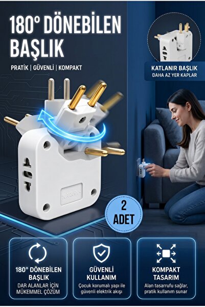 DEMPOWER Katlanabilir 3 Girişli Çoklu Priz Adaptörü