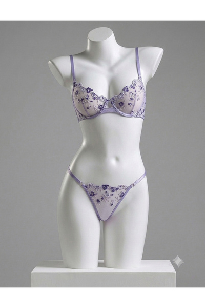 Sthxyfaith Sexy Cute Underwire Push Up Strappy Heart Embroidered Mesh Sheer L...