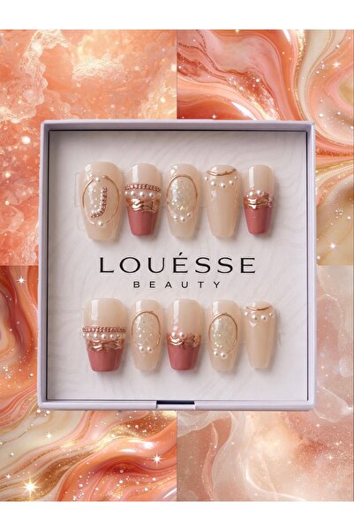 Louesse Beauty LOUÉSSE BEAUTY El Yapımı Takma Tırnak Nude İnci Detaylı Taşlı ...