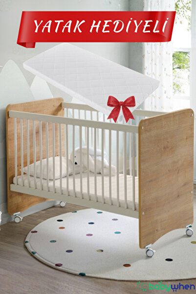 Babywhen Bebek Beşiği Beyaz Pratik Kademeli Tekerlekli 60x120 BW1025