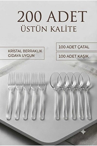 Elif mağazacılık Lüks Kristal Şeffaf Plastik Kaşık ( 100 Adet ) Şeffaf Plasti...